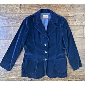 Koret Of California Women's Small Velvet Suit Blazer Navy Pockets Lined